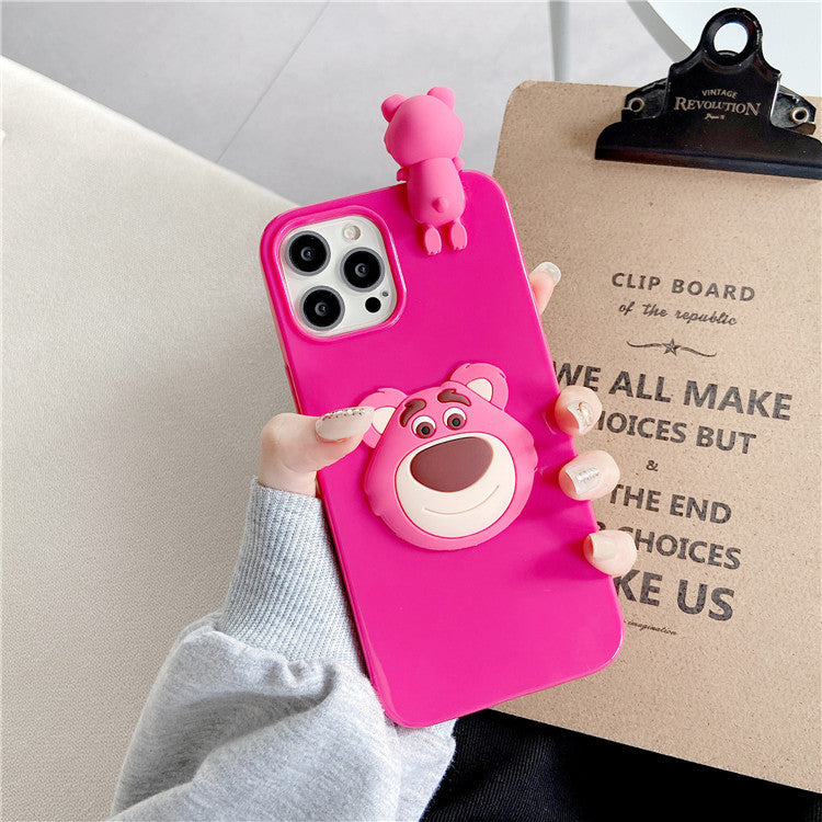 Three-Dimensional Lying Strawberry Bear Soft Cover Phone Case