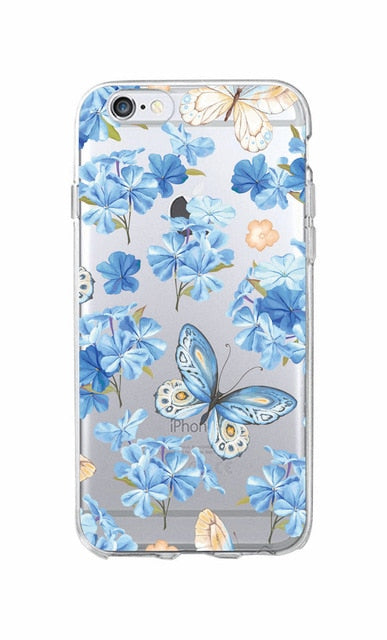 Cute Bird Butterfly Floral Flower Soft Clear Phone Case