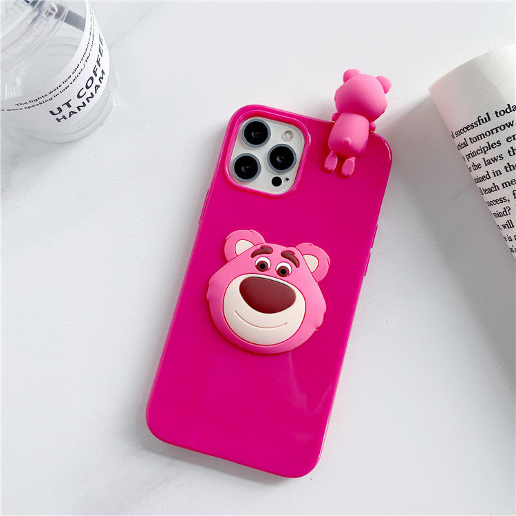 Three-Dimensional Lying Strawberry Bear Soft Cover Phone Case