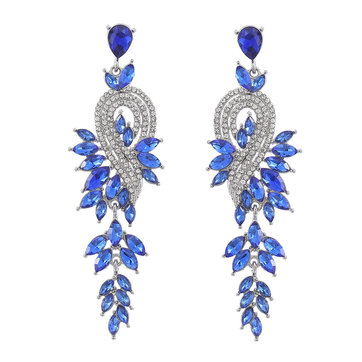 Inlaid Diamond Geometric Leaf Color Diamond Earrings