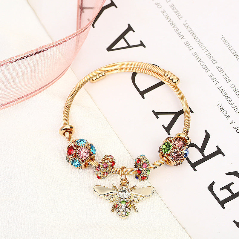 Adjustable Bee Sparkling Diamond Ball Bracelet