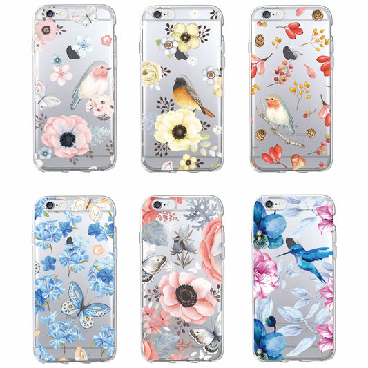 Cute Bird Butterfly Floral Flower Soft Clear Phone Case