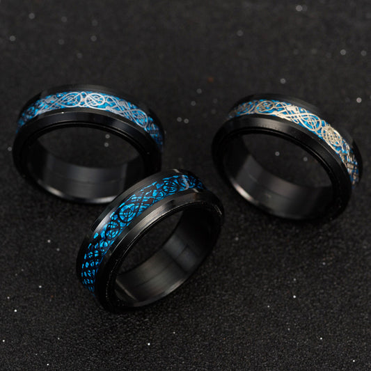 Titanium Steel Rotating Carbon Fiber Dragon Pattern Ring