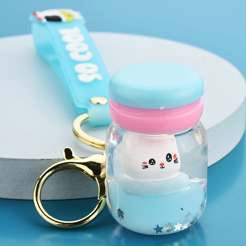 Floating Kitten Macaron Quicksand Key Chain