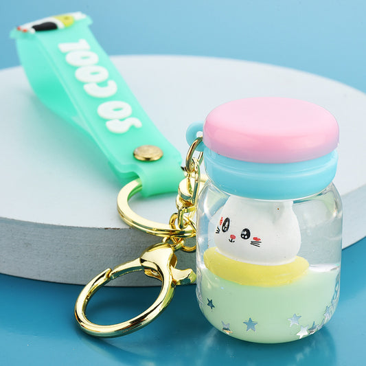 Floating Kitten Macaron Quicksand Key Chain