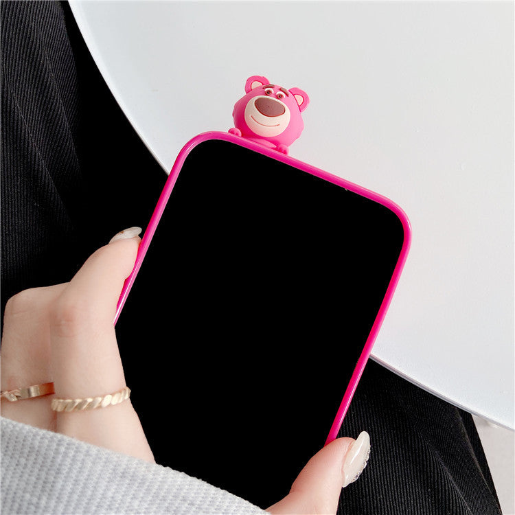 Three-Dimensional Lying Strawberry Bear Soft Cover Phone Case