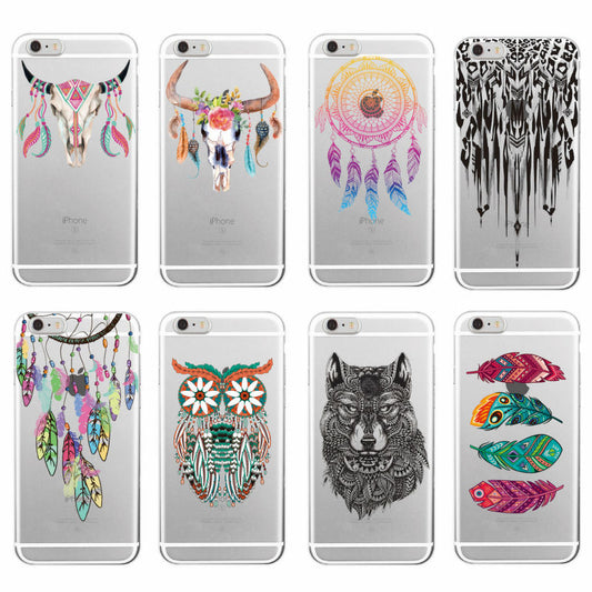 Boho Dream Catcher Wolf Feather skull Soft Phone Case