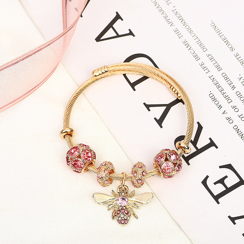 Adjustable Bee Sparkling Diamond Ball Bracelet