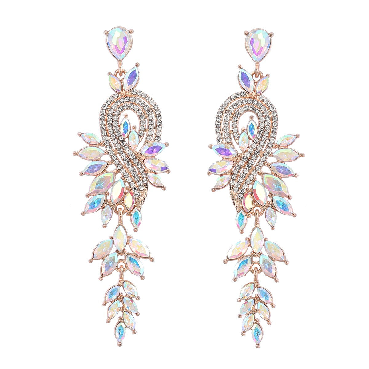 Inlaid Diamond Geometric Leaf Color Diamond Earrings