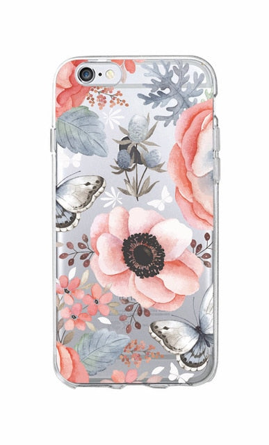 Cute Bird Butterfly Floral Flower Soft Clear Phone Case