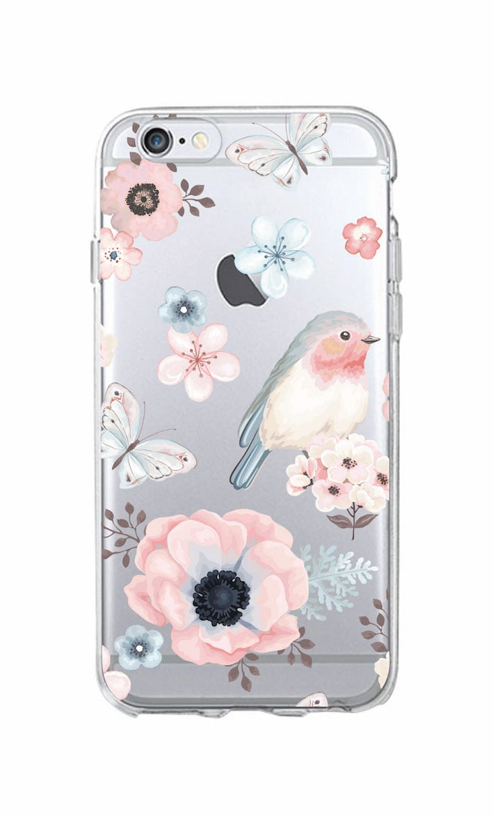 Cute Bird Butterfly Floral Flower Soft Clear Phone Case