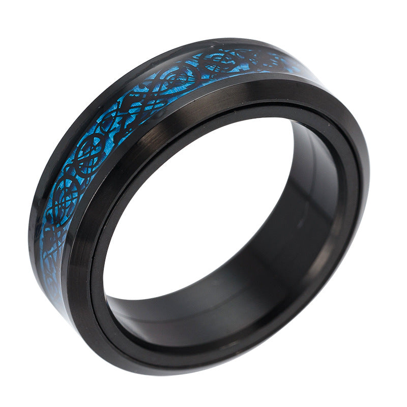 Titanium Steel Rotating Carbon Fiber Dragon Pattern Ring