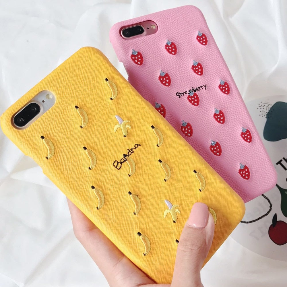 Embroidery Fruit Pattern Phone Case