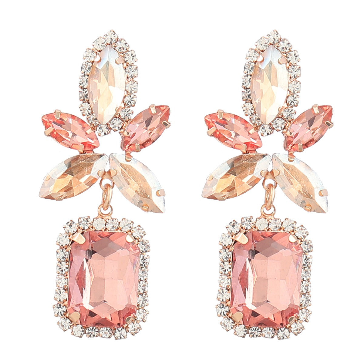 Fashion Color Diamond Alloy Flower Square Earrings