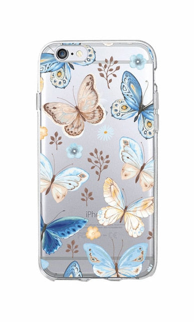 Cute Bird Butterfly Floral Flower Soft Clear Phone Case