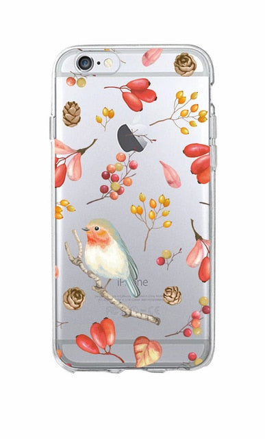 Cute Bird Butterfly Floral Flower Soft Clear Phone Case