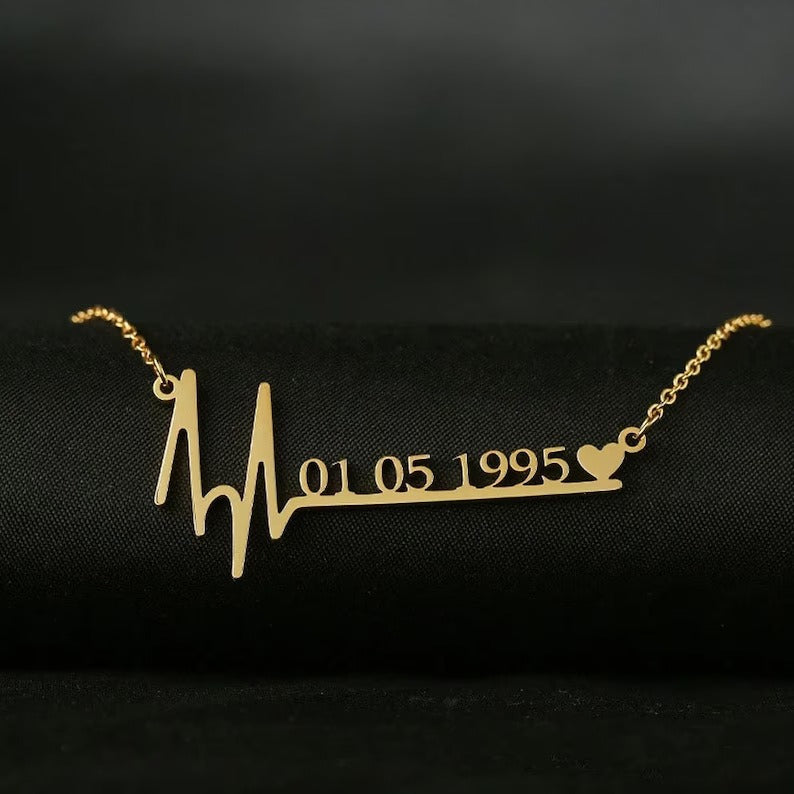 Custom Name Heartbeat Date Necklace