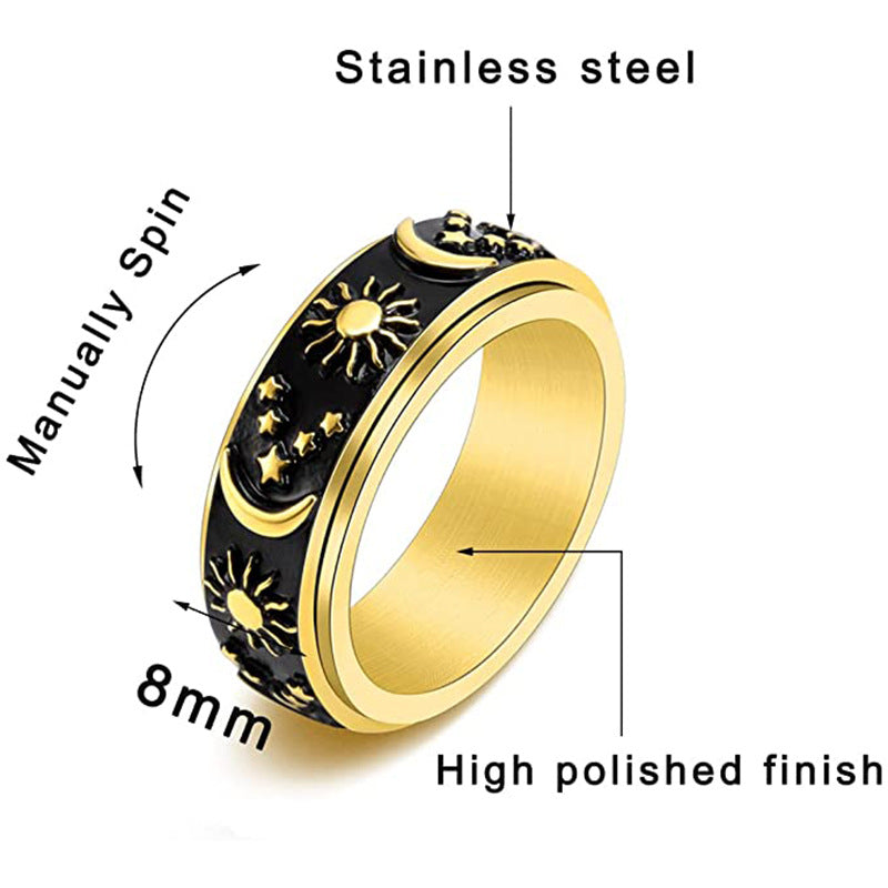 Titanium Steel Casting Turning Star Moon Sun Ring