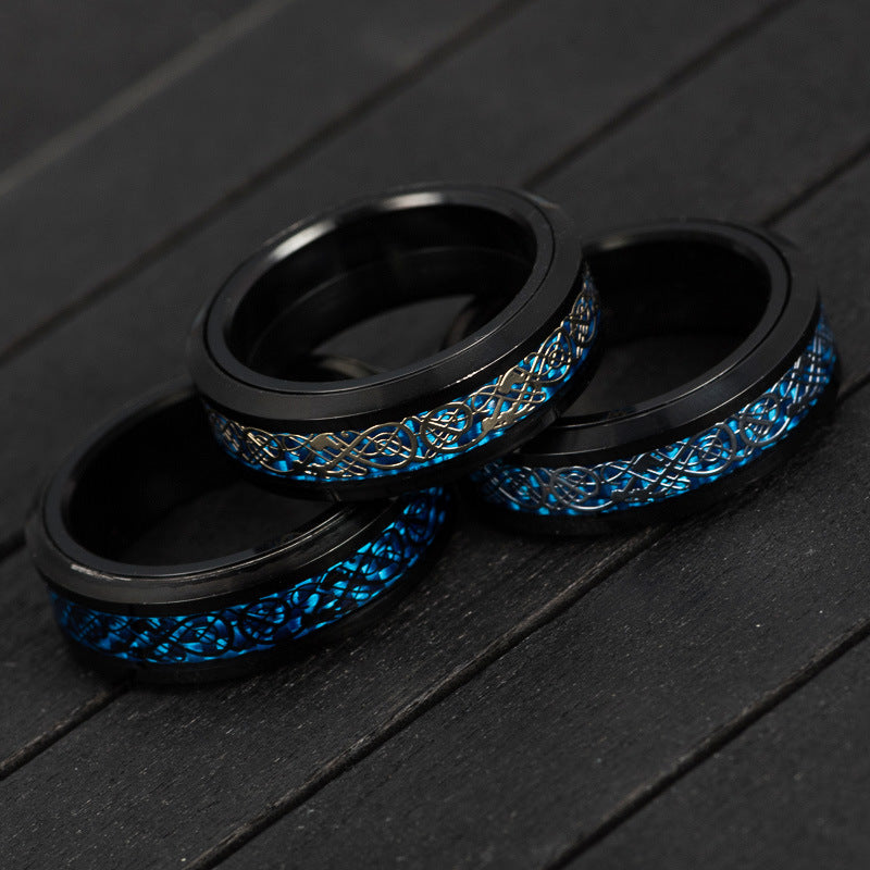 Titanium Steel Rotating Carbon Fiber Dragon Pattern Ring