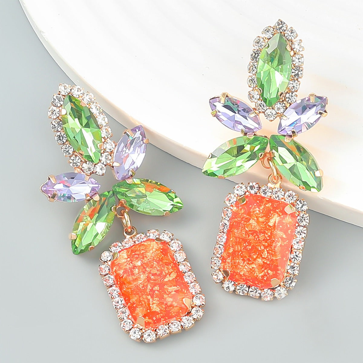 Fashion Color Diamond Alloy Flower Square Earrings