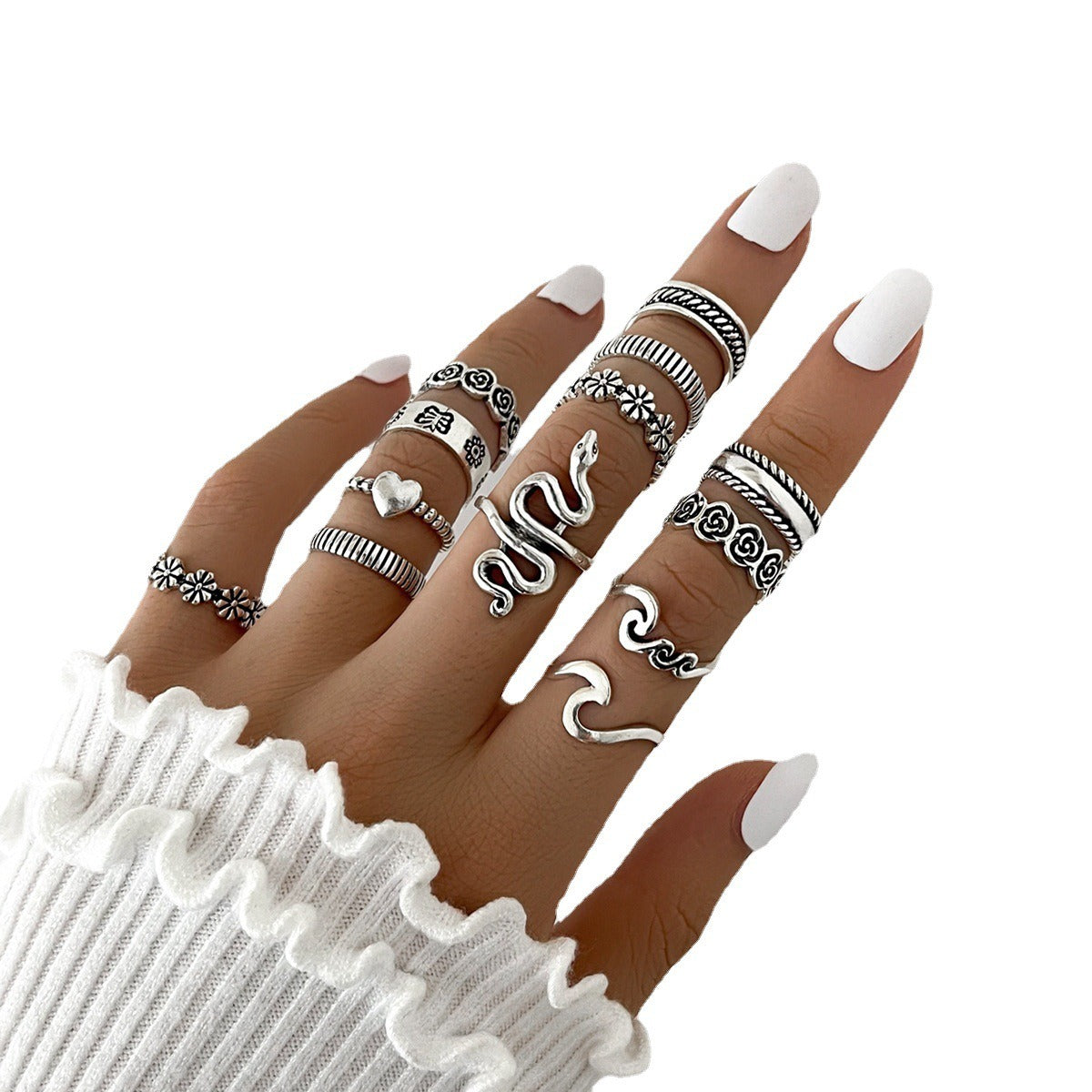 Personality Exaggeration Snake Shaped Flower Love Geometric Ring