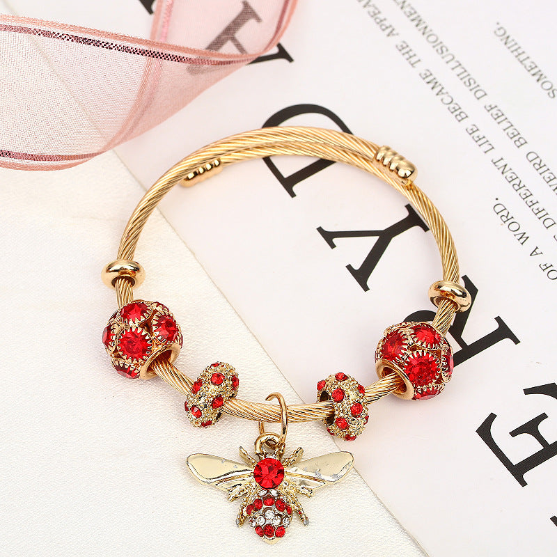 Adjustable Bee Sparkling Diamond Ball Bracelet