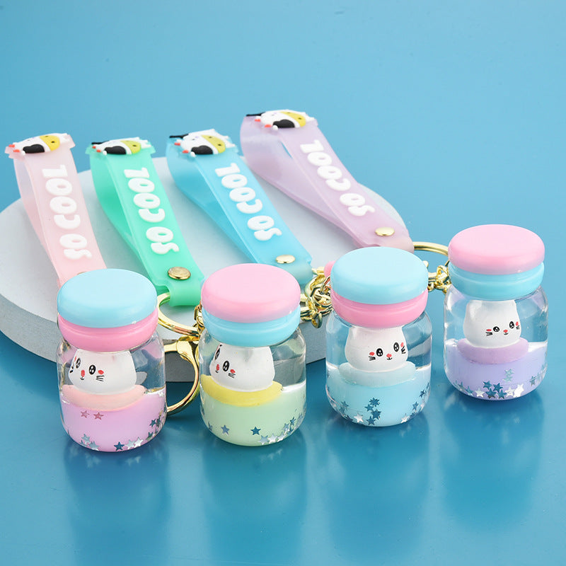 Floating Kitten Macaron Quicksand Key Chain