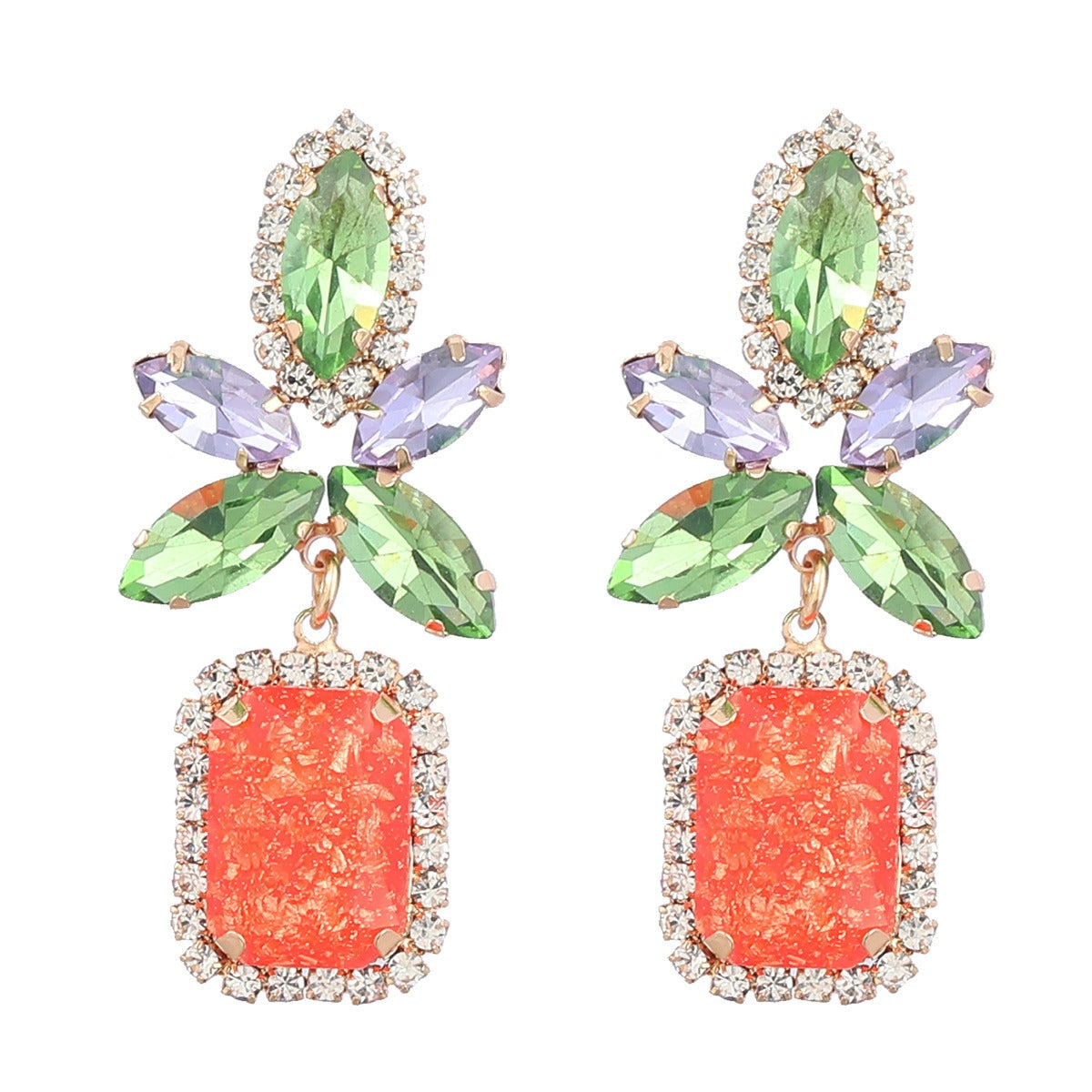 Fashion Color Diamond Alloy Flower Square Earrings