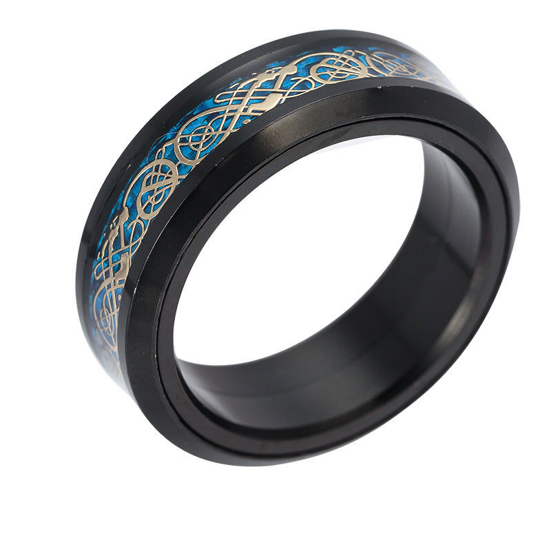 Titanium Steel Rotating Carbon Fiber Dragon Pattern Ring