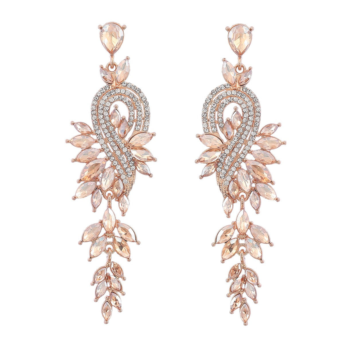 Inlaid Diamond Geometric Leaf Color Diamond Earrings