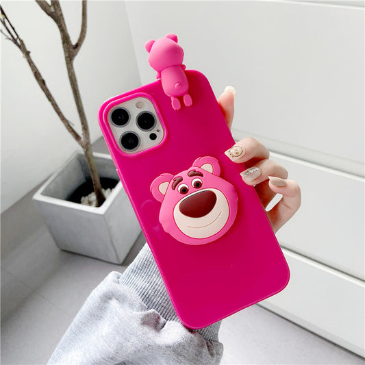 Three-Dimensional Lying Strawberry Bear Soft Cover Phone Case