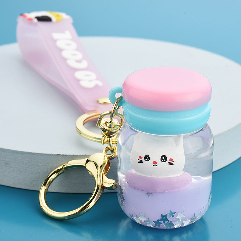 Floating Kitten Macaron Quicksand Key Chain