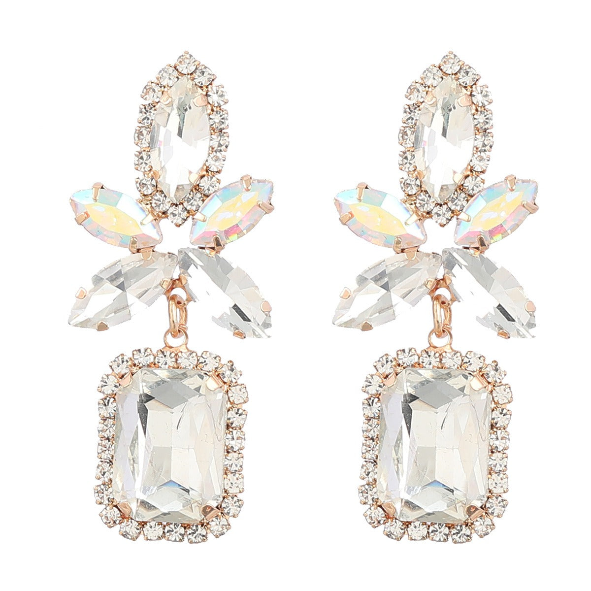 Fashion Color Diamond Alloy Flower Square Earrings