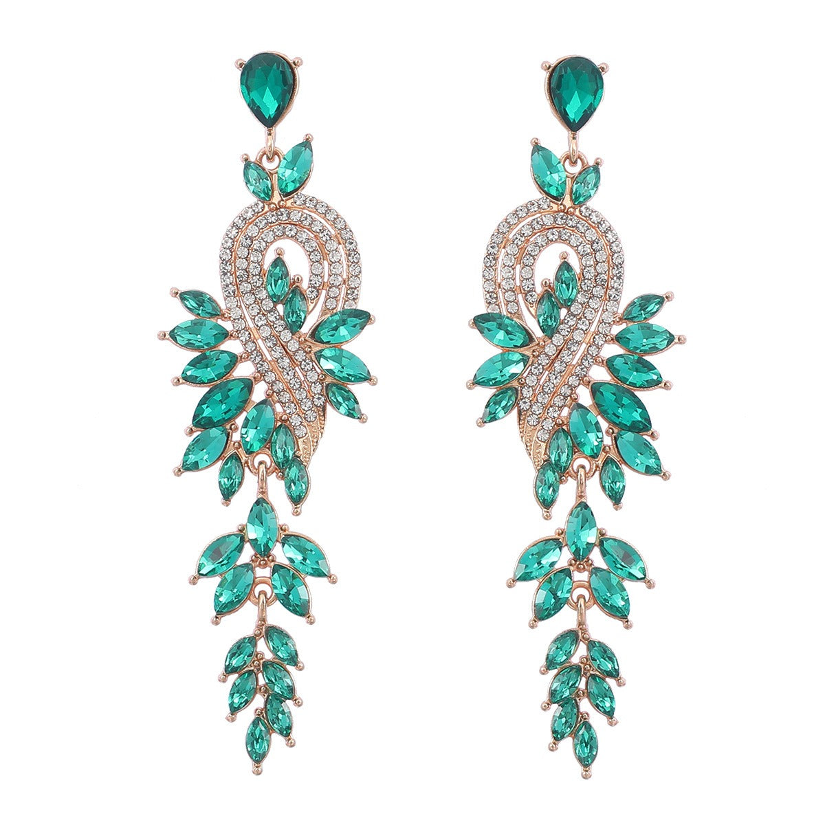 Inlaid Diamond Geometric Leaf Color Diamond Earrings