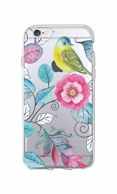 Cute Bird Butterfly Floral Flower Soft Clear Phone Case