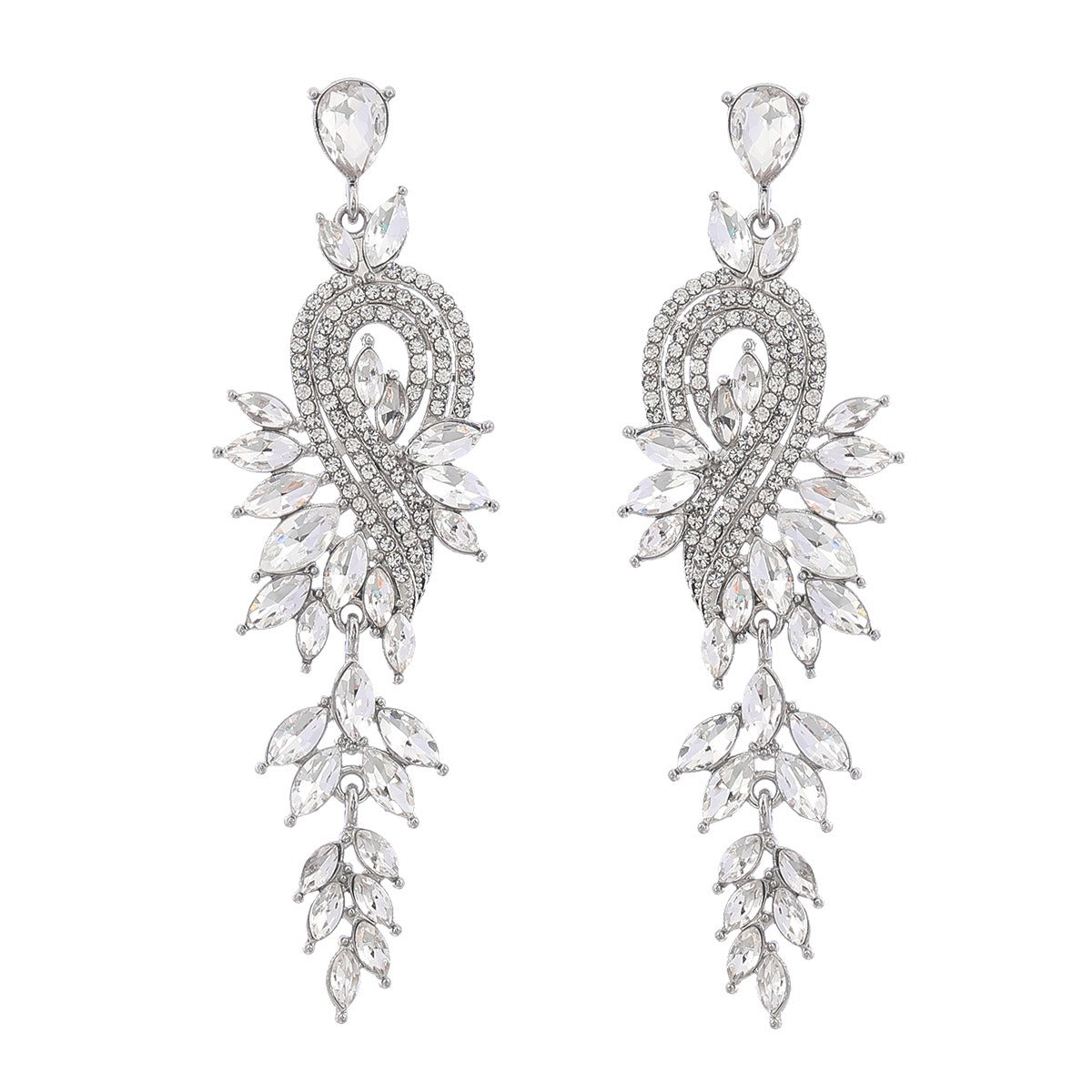 Inlaid Diamond Geometric Leaf Color Diamond Earrings