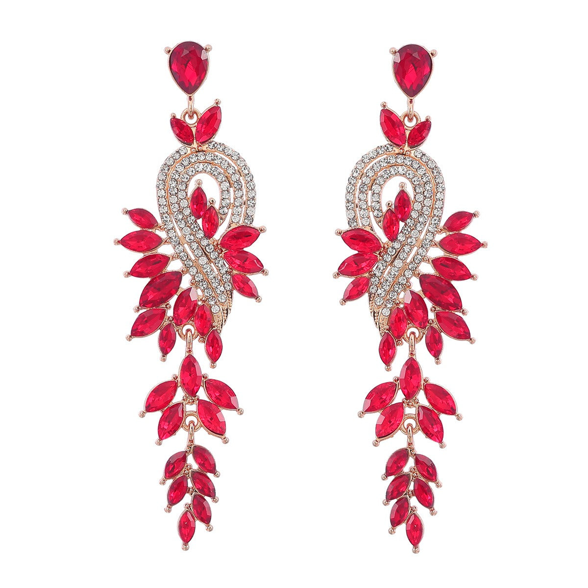 Inlaid Diamond Geometric Leaf Color Diamond Earrings