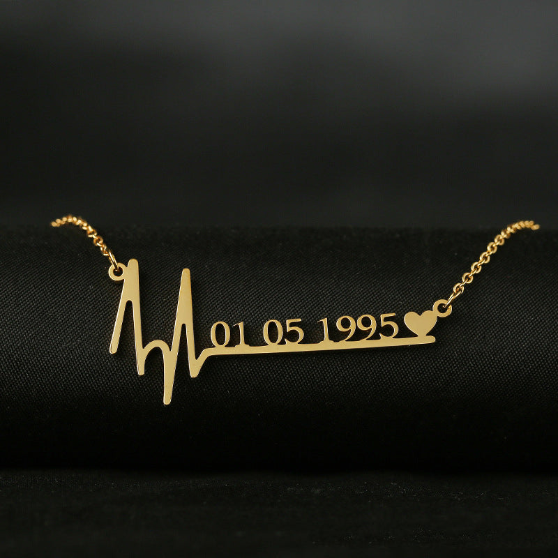 Custom Name Heartbeat Date Necklace