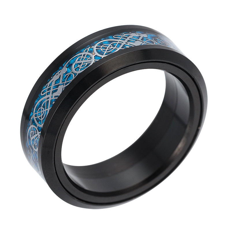 Titanium Steel Rotating Carbon Fiber Dragon Pattern Ring