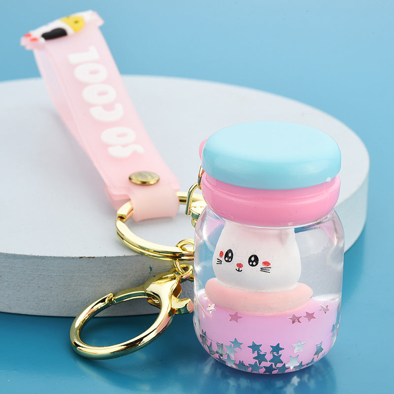 Floating Kitten Macaron Quicksand Key Chain