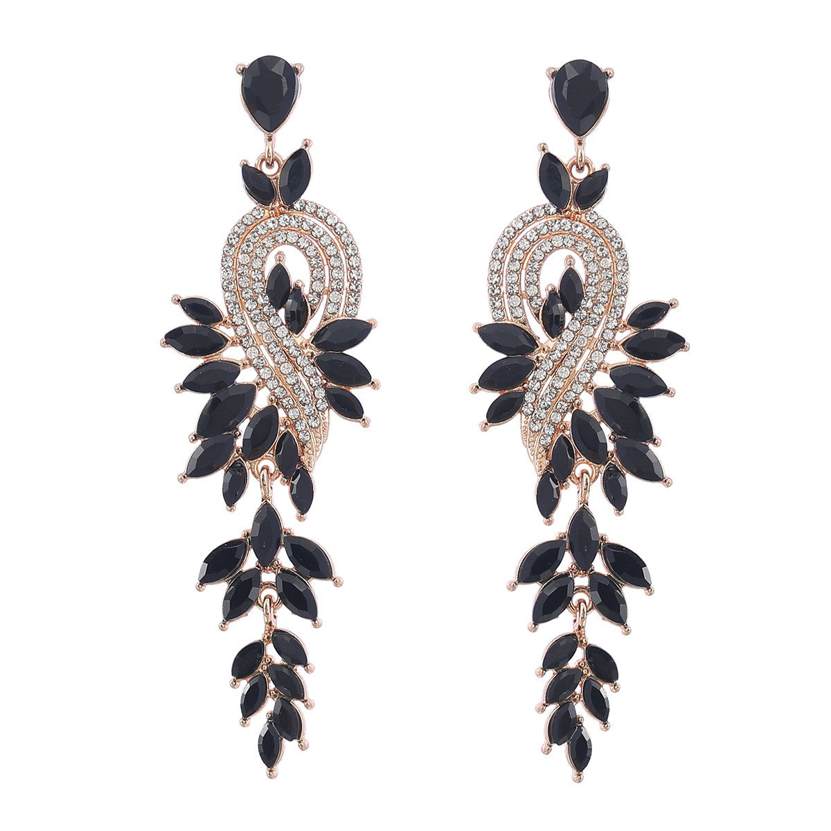 Inlaid Diamond Geometric Leaf Color Diamond Earrings